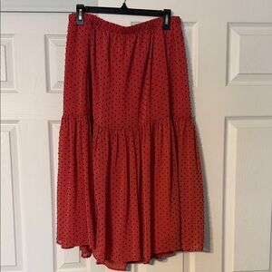 Elegant Red A-Line Skirt with Black Dots